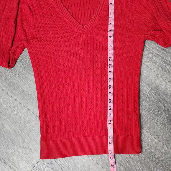 TOMMY HILFIGER WOMEN’S RED CABLE KNIT SWEATER SIZE LARGE V NECK LONG SLEEVE - Picture 6 of 7